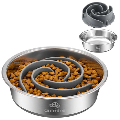 Dual-Use Dog Bowl in Stainless Steel with Slow Feeder Insert